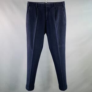 INCOTEX Size 32 Navy Wool Pleated Tapered Dress Pants